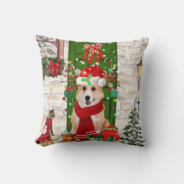 corgi Dog Kerstmis Kussen (Voorkant)