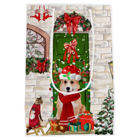 corgi Dog Kerstmis Medium Cadeauzakje (Achterkant)