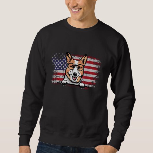 Corgi Dog Lover American Flag 4th of July Trui (Voorkant)