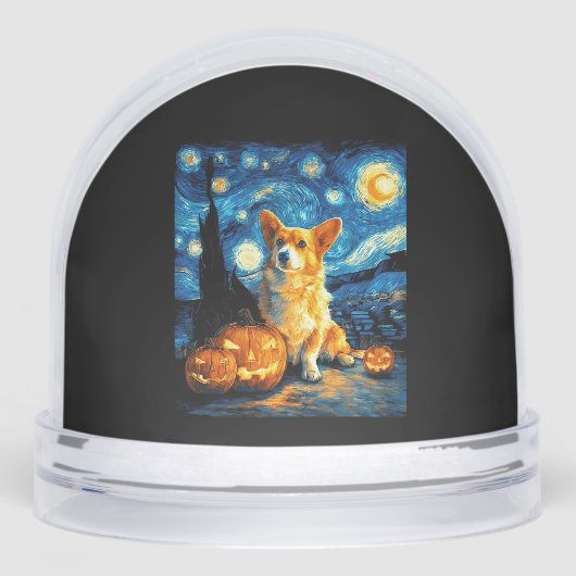 Corgi Dog Lovers Painting of van gogh starry night Sneeuwbol (Voorkant)