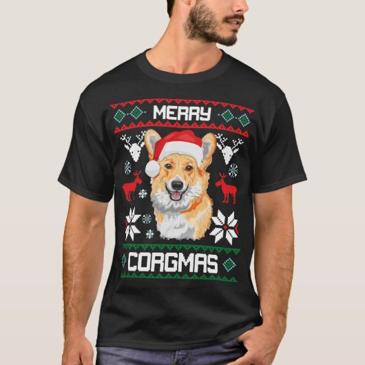 Corgi Dog Merry Corgmas Kerstmis T-Shirt Gift (Voorkant)