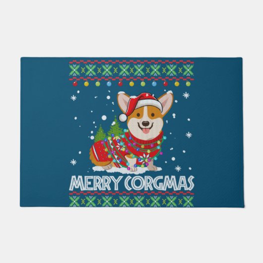 Corgi Dog Merry Corgmas Santa Corgi Ugly Kerstmis Deurmat (Voorkant)