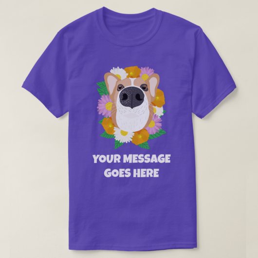Corgi Dog met bloemen gepersonaliseerd T-shirt (Design voorkant)