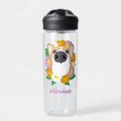 Corgi Dog met bloemen gepersonaliseerd Waterfles (Voorkant)