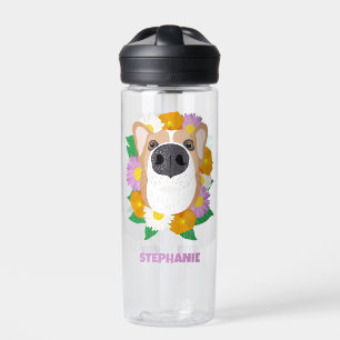 Corgi Dog met bloemen gepersonaliseerd Waterfles