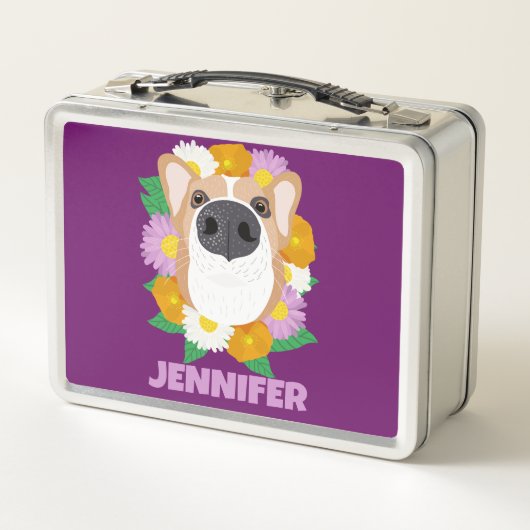 Corgi Dog met Flowers Paars (Achterkant)