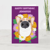 Corgi Dog met Flowers Paars Kaart (Voorkant)