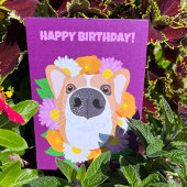 Corgi Dog met Flowers Paars Kaart