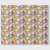 Corgi Dog met Flowers Paars Pattered Cadeaupapier (Vlak)