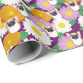 Corgi Dog met Flowers Paars Pattered Cadeaupapier (Rol Hoek)