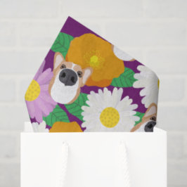Corgi Dog met Flowers Paars Pattered Tissuepapier