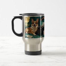 Corgi Dog met glanzende vacht en een meneer  Reisbeker