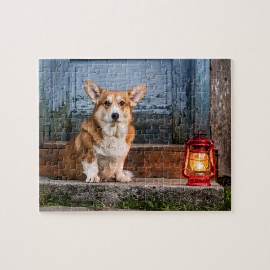 Corgi Dog op de stoop Legpuzzel (Horizontaal)
