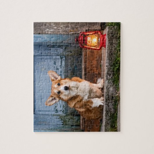 Corgi Dog op de stoop Legpuzzel (Verticaal)