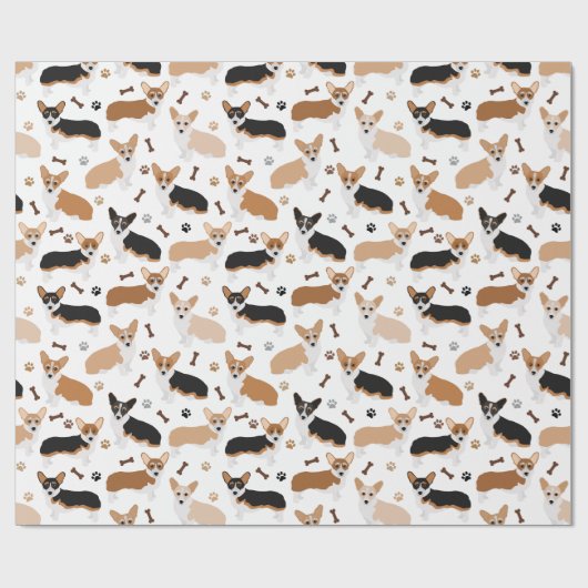 Corgi Dog Paws and Botten Wrapping Paper Cadeaupapier (Vlak)