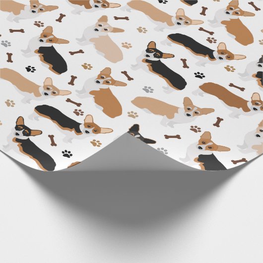Corgi Dog Paws and Botten Wrapping Paper Cadeaupapier (Hoek)