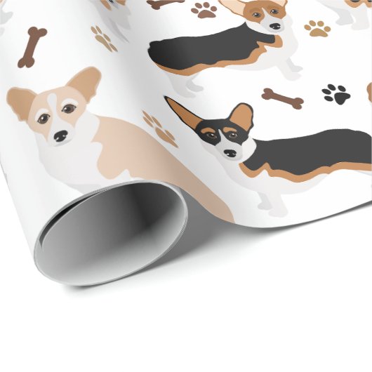 Corgi Dog Paws and Botten Wrapping Paper Cadeaupapier (Rol Hoek)