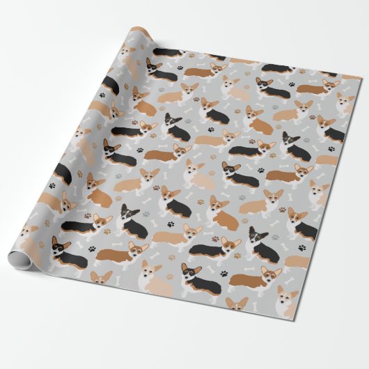 Corgi Dog Paws and Botten Wrapping Paper Cadeaupapier (Uitgerold)