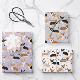 Corgi Dog Paws and Botten Wrapping Paper Sheets