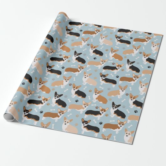 Corgi Dog Paws en Botten Cadeaupapier (Uitgerold)
