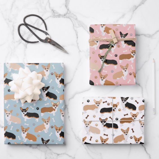 Corgi Dog Paws en Botten Inpakpapier Vel (Voorkant)