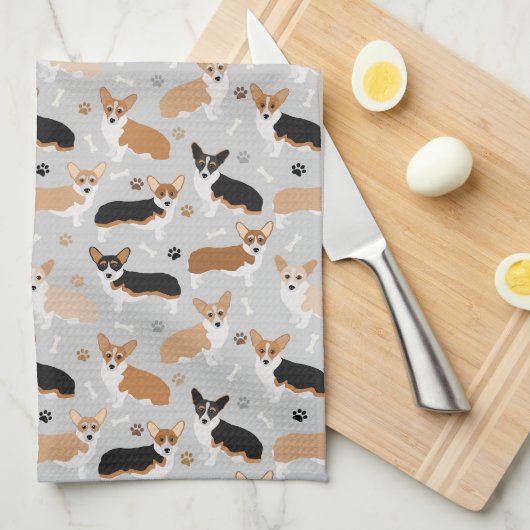 Corgi Dog Paws en Botten Kitchen Towel Theedoek (Quarter Fold)