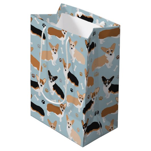 Corgi Dog Paws en Botten Medium Cadeauzakje (Voorkant Gekanteld)