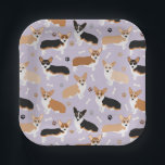 Corgi Dog Paws en Botten Paper Borden Papieren Bordje<br><div class="desc">Cute Corgi-honden met flauwte,  rode en tri-kleuring met pootafdrukken en botten van honden.</div>