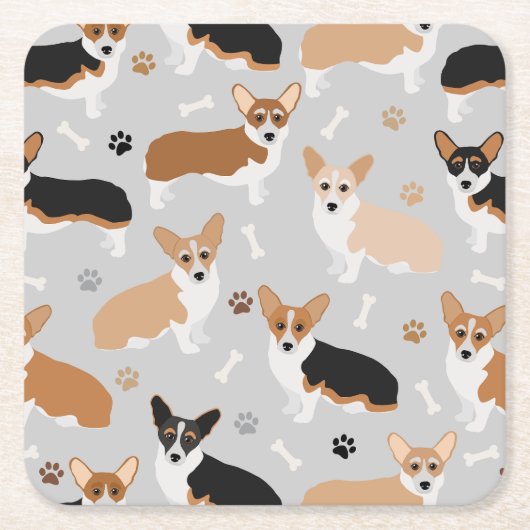 Corgi Dog Paws en Botten Square Paper Onderzetter (Voorkant)