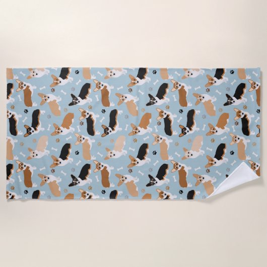 Corgi Dog Paws en Botten Strandlaken (Voorkant)