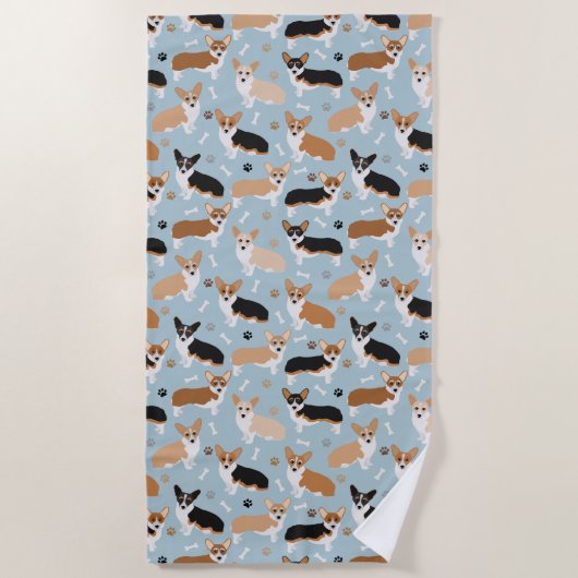 Corgi Dog Paws en Botten Strandlaken (Voorkant)