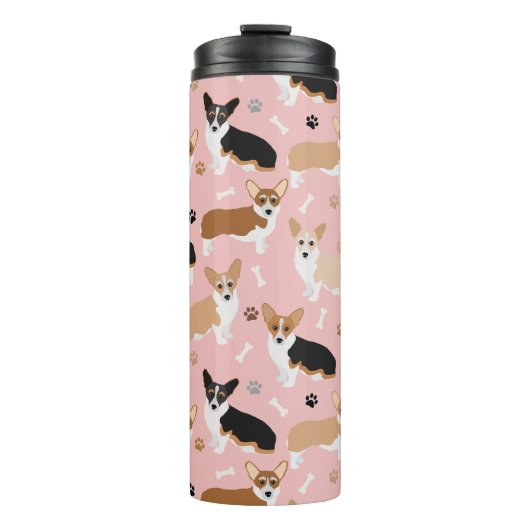 Corgi Dog Paws en Botten Thermal Tumbler Thermosbeker (Voorkant)