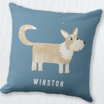 Corgi Dog Persoonlijk Kussen<br><div class="desc">Schattig gepersonaliseerd Pembroke Welsh Corgi hondenontwerp op een blauwgroen groene achtergrond. Verander of verwijder de naam om aan te passen. Originele kunst van Nic Squirrell.</div>