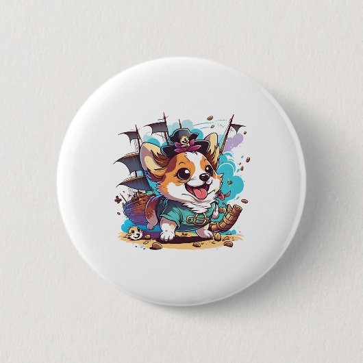Corgi Dog Pirate Ronde Button 5,7 Cm (Voorkant)