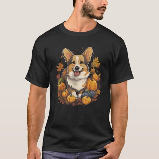 Corgi Dog Pumpkin Thanksgiving Herfst Halloween T T-shirt (Voorkant)