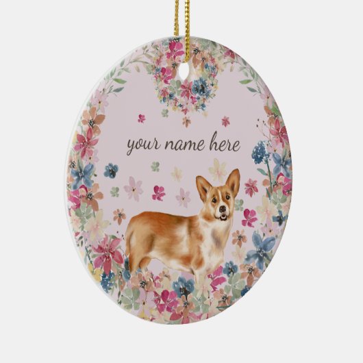 Corgi Dog Puppy flower print Keramisch Ornament (Rechts)