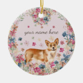 Corgi Dog Puppy flower print Keramisch Ornament (Voorkant)