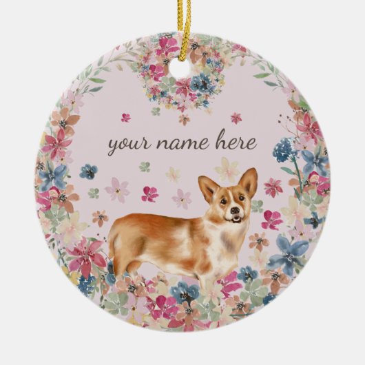 Corgi Dog Puppy flower print Keramisch Ornament (Voorkant)