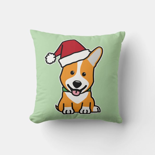 Corgi dog puppy Pembroke Welsh Christmas Santa hat Kussen (Voorkant)