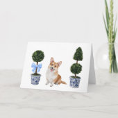Corgi Dog Puppy Topiary Waterverf Kaart (Voorkant)