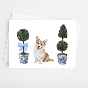Corgi Dog Puppy Topiary Waterverf Kaart