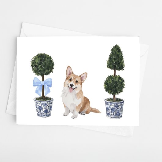 Corgi Dog Puppy Topiary Waterverf Kaart
