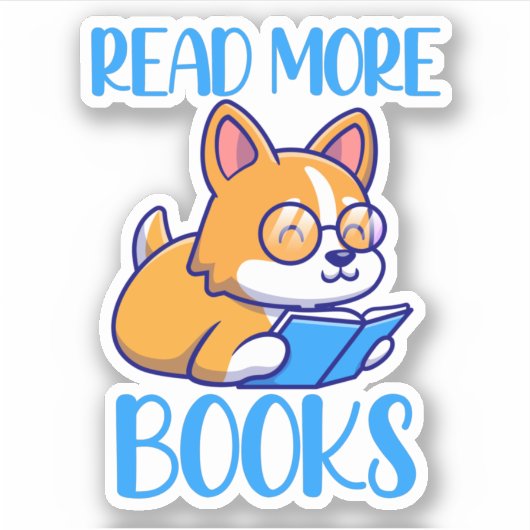 Corgi Dog Reading Book Sticker (Voorkant)