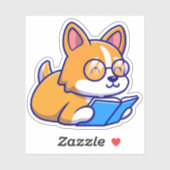 Corgi Dog Reading Book Sticker (Vel)