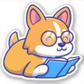 Corgi Dog Reading Book Sticker (Voorkant)