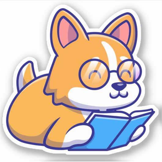 Corgi Dog Reading Book Sticker (Voorkant)
