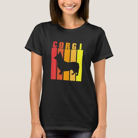 Corgi Dog Retro Silhouette Breed Grappig T-shirt (Voorkant)