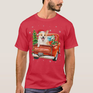 Corgi Dog Ride Red Truck Hondenliefhebber Xmas T-shirt