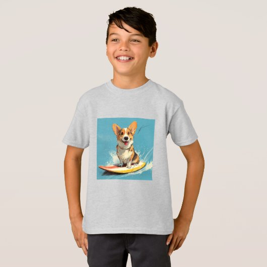 Corgi Dog Riding Surfboard T-shirt (Voorkant volledig)