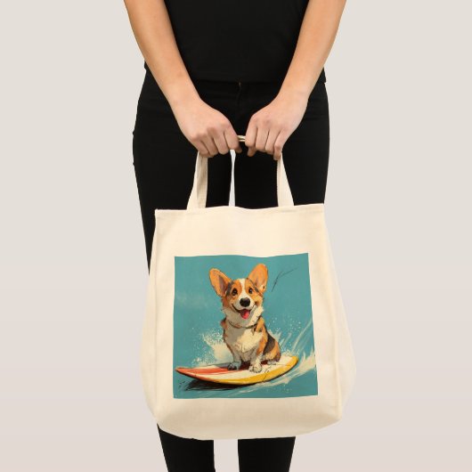 Corgi Dog Riding Surfboard Tote Bag (Voorkant (product))